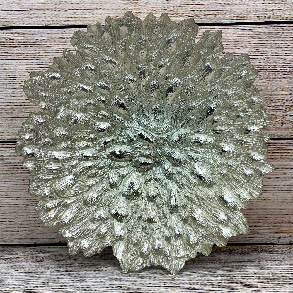 Decorative Silver Glass Bowl Textured‎ Round Centerpiece Unique Serving Dish